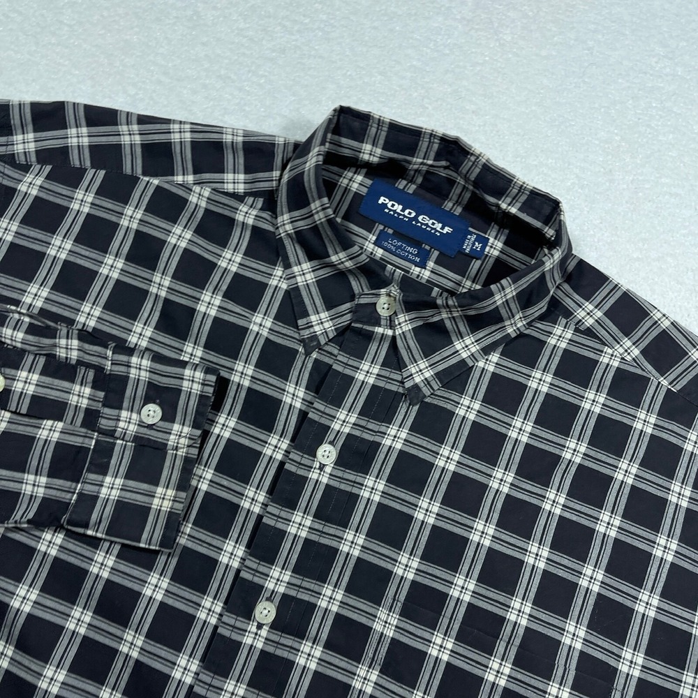 Ralph Lauren Shirt Men's Medium‎ Plaid Black White Check Polo Golf